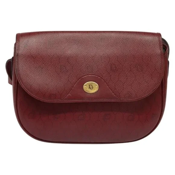 Christian Dior Honeycomb Canvas Shoulder Bag PVC Red Gold Auth 134766